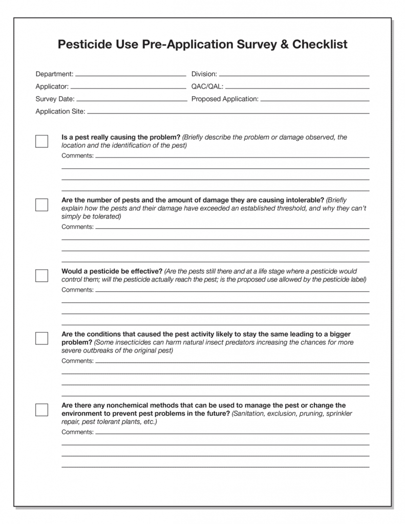 thumbnail image of the Pesticide Use Pre-Application Survey & Checklist